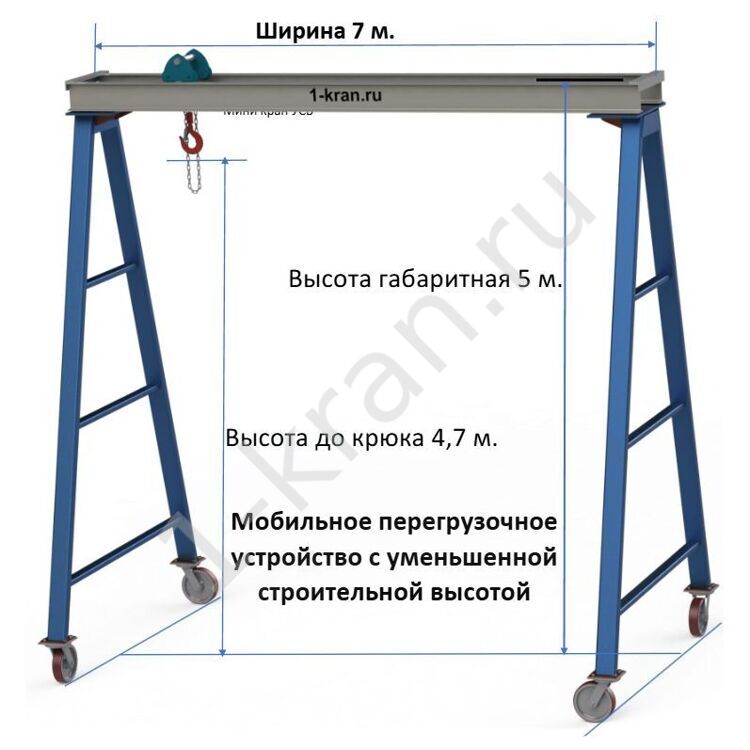 Мобильное перегрузочное устройство, с уменьшенной  строительной высотой, 3 т  Высота габаритная 5,0 м  Ширина габаритная 7 м